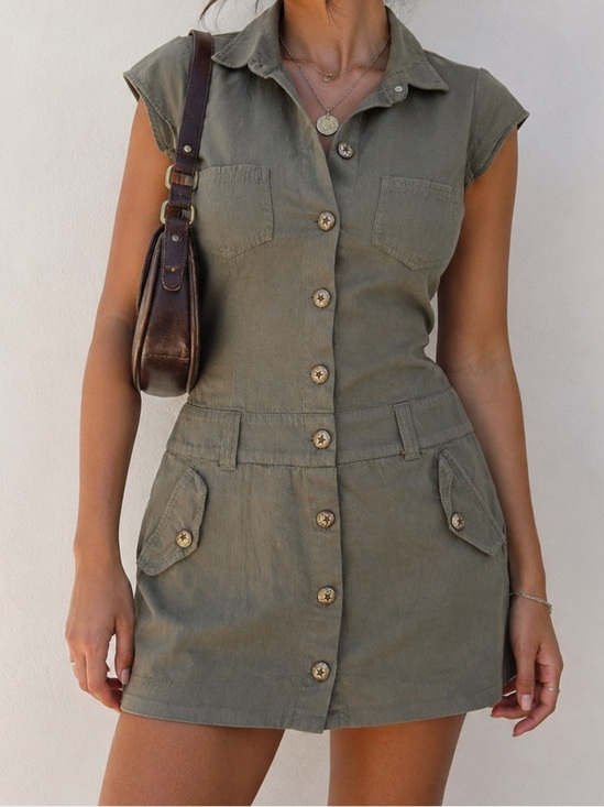 Hard Tail Dresses & Skirts - Vintage Hard Tail Olive Utility Mini Shirt Dress 100% Cotton Y2K Small